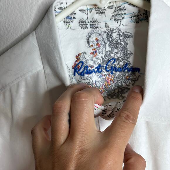 Robert Graham Paisley Contrast Cuff Classic Fit Button Front White Shirt Sz XL - Picture 6 of 11